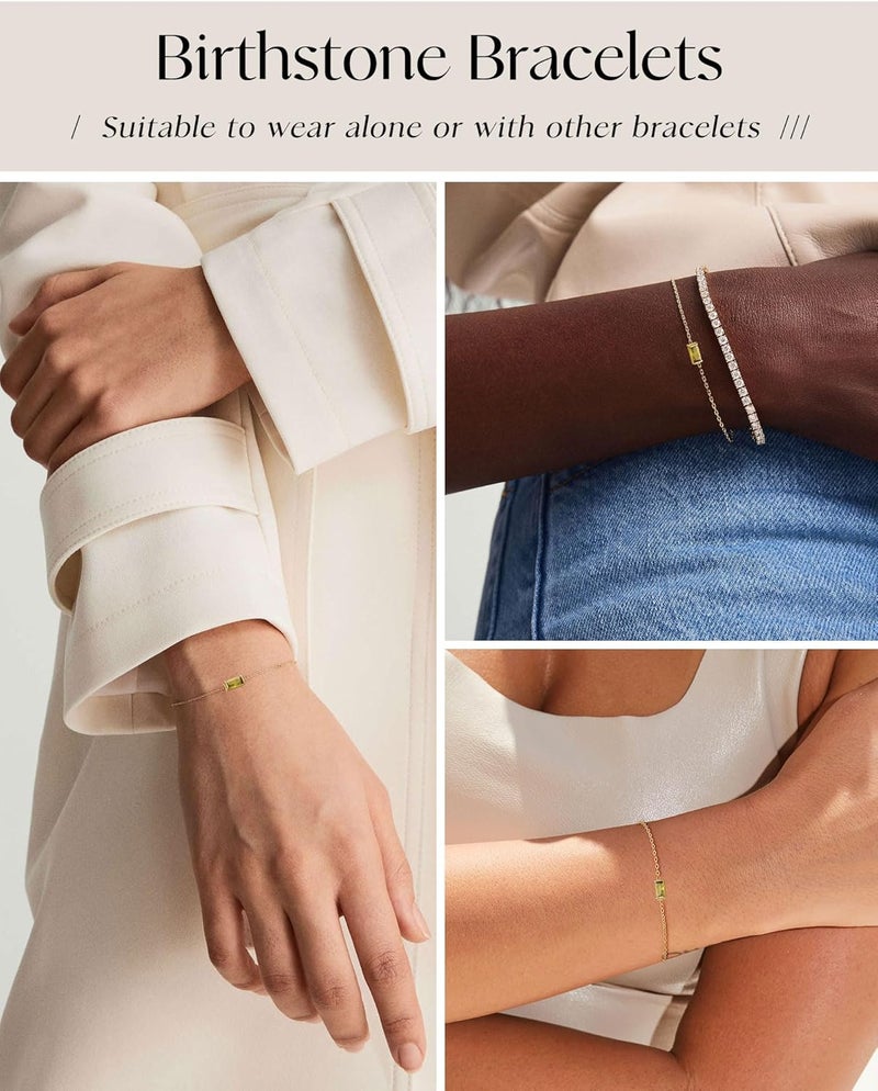 FUNEIA Birthstone Gold Bracelets for Women Non Tarnish Trendy Dainty 14K Gold Plated Bracelet Stack Stackable Blue Green May Emerald Friendship Bracelets Jewelry Gifts for Mom Best Friend - Image 5